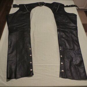 Men's Xelement Leather Chaps - Sz: M 36 Black  Zip / Snap / Lace Motorcycle Gear